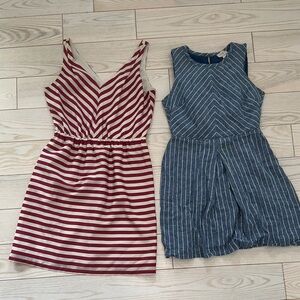 LOFT Red and Blue Striped Dress Duo